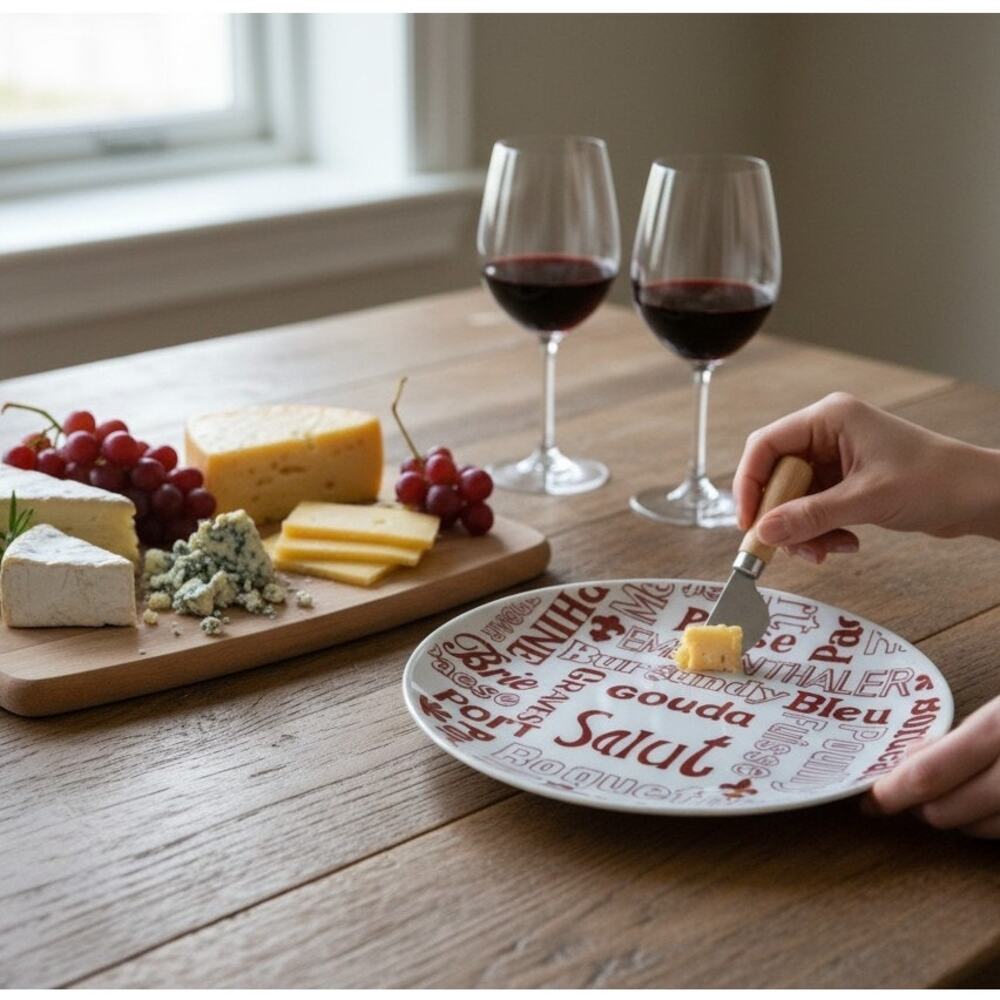 Vintage 1970 Gourmet's Choice Set of 4 Cheese Plates Seymour Mann Red white 6.5